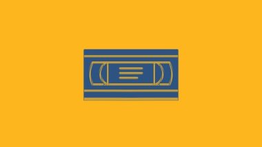 Blue VHS video cassette tape icon isolated on orange background. 4K Video motion graphic animation.