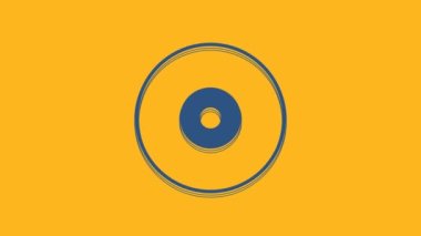 Mavi CD veya DVD disk simgesi turuncu arkaplanda izole edildi. Küçük disk işareti. 4K Video hareketli grafik canlandırması.