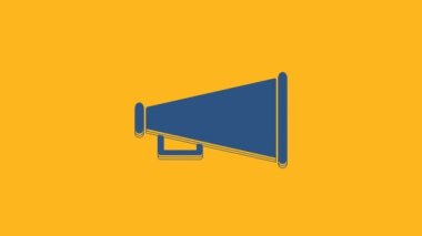 Blue Megaphone icon isolated on orange background. Speaker sign. 4K Video motion graphic animation.
