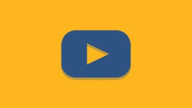 Mavi Oyun simgesi turuncu arkaplanda izole edildi. 4K Video hareketli grafik canlandırması.
