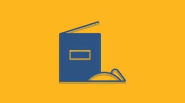 Mavi Un paket simgesi turuncu arkaplanda izole edildi. 4K Video hareketli grafik canlandırması.