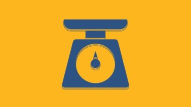 Blue Scales icon isolated on orange background. Weight measure equipment. 4K Video motion graphic animation.