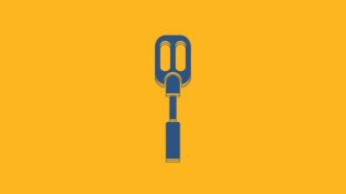 Blue Spatula icon isolated on orange background. Kitchen spatula icon. BBQ spatula sign. Barbecue and grill tool. 4K Video motion graphic animation.