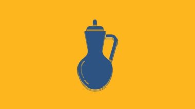 Blue Bottle of olive oil icon isolated on orange background. Jug with olive oil icon. 4K Video motion graphic animation.
