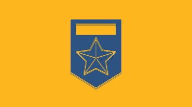 Blue Chevron icon isolated on orange background. Military badge sign. 4K Video motion graphic animation.