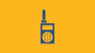 Blue Walkie talkie icon isolated on orange background. Portable radio transmitter icon. Radio transceiver sign. 4K Video motion graphic animation.