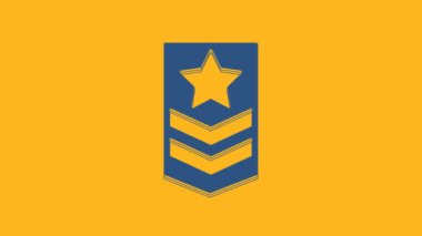 Blue Chevron icon isolated on orange background. Military badge sign. 4K Video motion graphic animation.