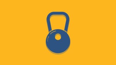 Mavi Kettlebell simgesi turuncu arkaplanda izole edildi. 4K Video hareketli grafik canlandırması.