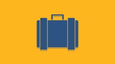 Mavi Askeri cephane kutusu ve turuncu arka planda izole edilmiş mermi ikonu. 4K Video hareketli grafik canlandırması.