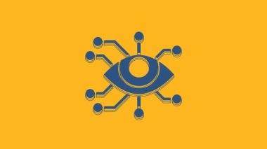 Blue Eye scan icon isolated on orange background. Scanning eye. Security check symbol. Cyber eye sign. 4K Video motion graphic animation.