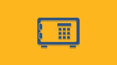 Blue Safe icon isolated on orange background. The door safe a bank vault with a combination lock. Reliable Data Protection. 4K Video motion graphic animation.