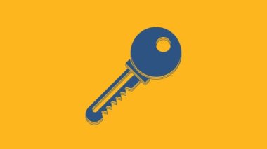 Blue Key icon isolated on orange background. 4K Video motion graphic animation.