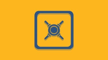 Blue Safe icon isolated on orange background. The door safe a bank vault with a combination lock. Reliable Data Protection. 4K Video motion graphic animation.