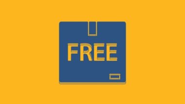 Turuncu arka planda izole edilmiş ücretsiz sembol simgesi olan mavi karton kutu. Kutu, paket, paket işareti. Teslimat, ulaşım ve nakliye. 4K Video hareketli grafik canlandırması.