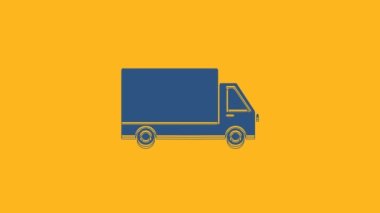 Blue Delivery cargo truck vehicle icon isolated on orange background. 4K Video motion graphic animation.