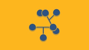 Blue Molecule icon isolated on orange background. Structure of molecules in chemistry, science teachers innovative educational poster. 4K Video motion graphic animation.