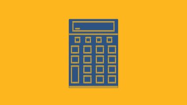 Blue Calculator icon isolated on orange background. Accounting symbol. Business calculations mathematics education and finance. 4K Video motion graphic animation.