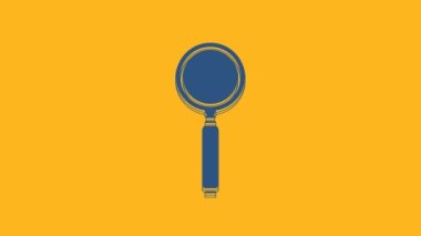 Blue Magnifying glass icon isolated on orange background. Search, focus, zoom, business symbol. 4K Video motion graphic animation.