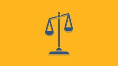 Blue Scales of justice icon isolated on orange background. Court of law symbol. Balance scale sign. 4K Video motion graphic animation.