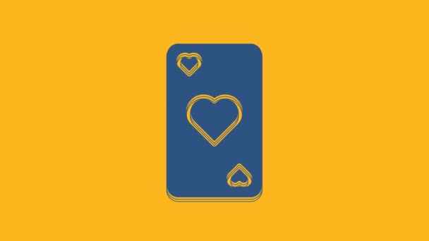 Turuncu Arka Planda Kalp Sembolü Simgesi Olan Mavi Oyun Kartı — Stok video