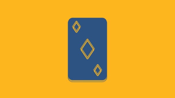 Niebieska Karta Gry Ikoną Symbolu Diamentów Pomarańczowym Tle Hazard Kasynie — Wideo stockowe