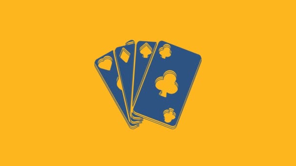 Niebieska Ikona Kart Gry Odizolowana Pomarańczowym Tle Hazard Kasynie Animacja — Wideo stockowe