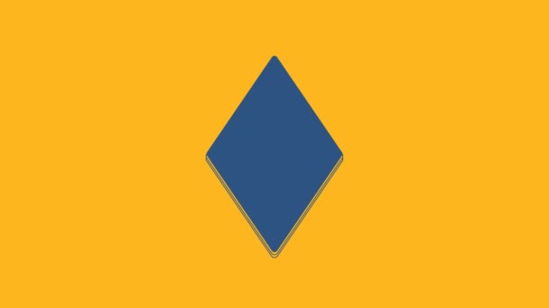 Blauw Speelkaart Met Diamanten Symbool Pictogram Geïsoleerd Oranje Achtergrond Casino — Stockvideo