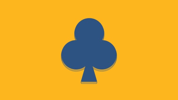 蓝色扑克牌 带有球杆图标 用橙色背景隔开 赌场赌博 4K视频运动图形动画 — 图库视频影像