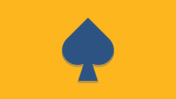 Blå Spelkort Med Spader Symbol Ikon Isolerad Orange Bakgrund Kasinospel — Stockvideo