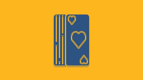 Baraja Azul Cartas Icono Aislado Sobre Fondo Naranja Juego Casino — Vídeo de stock