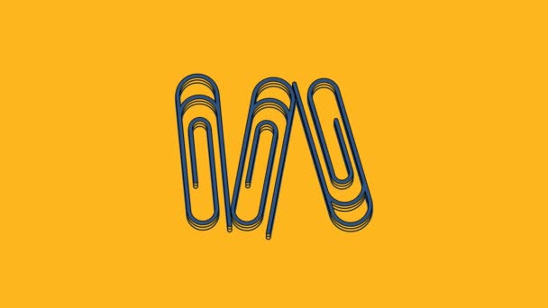 Blue Paper Clip Icon Isolated Orange Background Video Motion Graphic — Stock Video