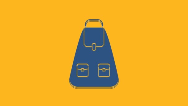 Blue School Backpack Icon Isolated Orange Background Video Motion Graphic — Stockvideo