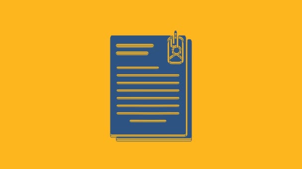 Blue File Document Paper Clip Icon Isolated Orange Background Checklist — Stock Video