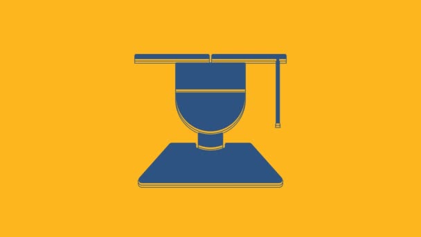 蓝色毕业生和毕业帽图标孤立在橙色背景 4K视频运动图形动画 — 图库视频影像