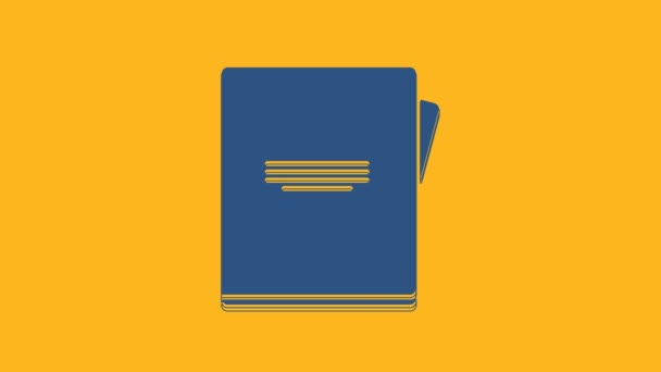 Icono Azul Del Cuaderno Aislado Sobre Fondo Naranja Icono Bloc — Vídeo de stock