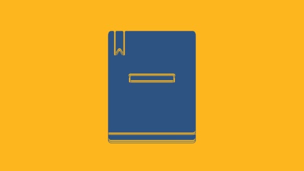 蓝色笔记本图标孤立在橙色背景 螺旋记事本图标 学校笔记本 写字板 上学用的日记4K视频运动图形动画 — 图库视频影像