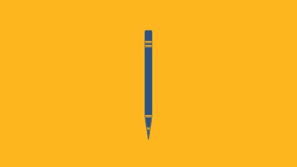 Crayon Bleu Avec Gomme Icône Ligne Isolé Sur Fond Orange — Video