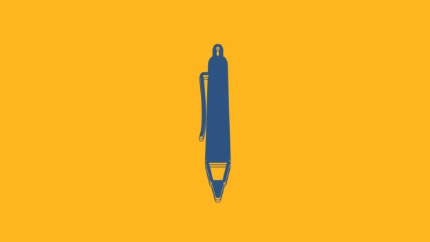 Ikona Blue Pen Pomarańczowym Tle Animacja Graficzna Ruchu Wideo — Wideo stockowe