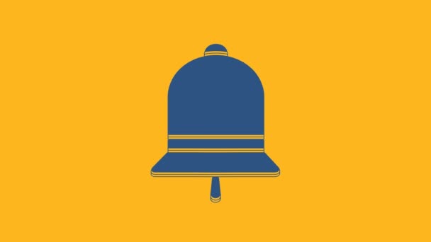 Blue Ringing Bell Icon Isolated Orange Background Alarm Symbol Service — стоковое видео