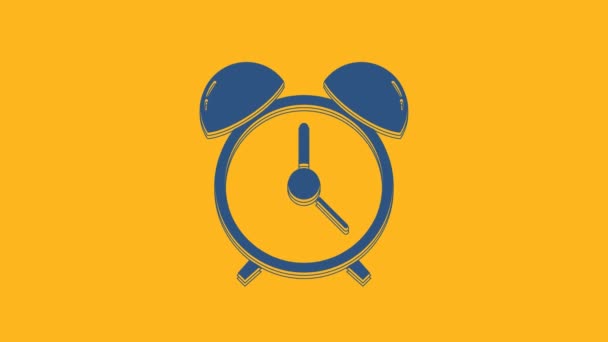 Blue Alarm Clock Icon Isolated Orange Background Wake Get Concept — Stockvideo