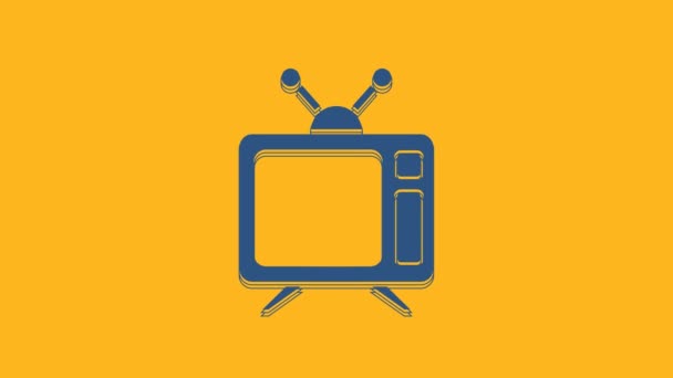 Blue Pictogram Geïsoleerd Oranje Achtergrond Televisieteken Video Motion Grafische Animatie — Stockvideo