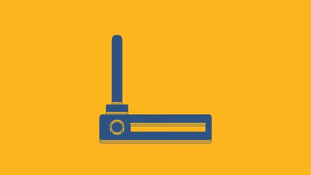 Blauwe Router Symbool Pictogram Geïsoleerd Oranje Achtergrond Draadloze Ethernet Modem — Stockvideo