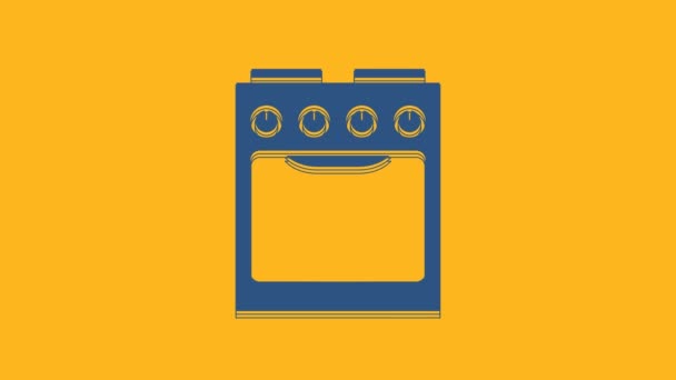 蓝色的Oven图标孤立在橙色的背景 煤气炉的标志 4K视频运动图形动画 — 图库视频影像