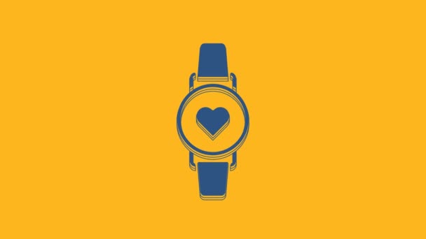 Niebieski Zegarek Smart Pokazuje Ikonę Tętna Wyizolowaną Pomarańczowym Tle Koncepcja — Wideo stockowe