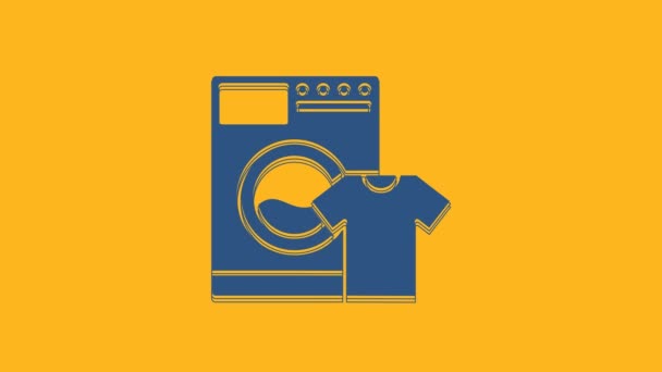 Blue Washer Shirt Icoon Geïsoleerd Oranje Achtergrond Wasmachine Icoon Wasmachine — Stockvideo