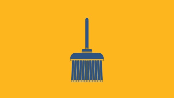 Blue Handle Broom Icon Isolated Orange Background Cleaning Service Concept — Stockvideo