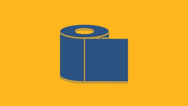 Icono Rollo Papel Higiénico Azul Aislado Sobre Fondo Naranja Animación — Vídeo de stock