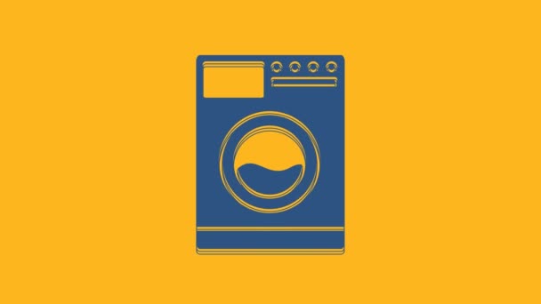 Mavi Yıkama Simgesi Turuncu Arka Planda Izole Edilmiş Çamaşır Makinesi — Stok video