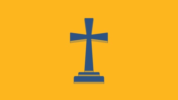 Tomba Blu Con Icona Croce Isolata Sfondo Arancione Icona Della — Video Stock