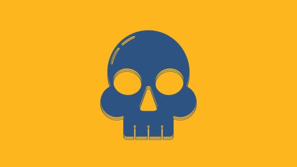 Ikona Blue Skull Izolované Oranžovém Pozadí Šťastný Halloweenský Večírek Grafická — Stock video